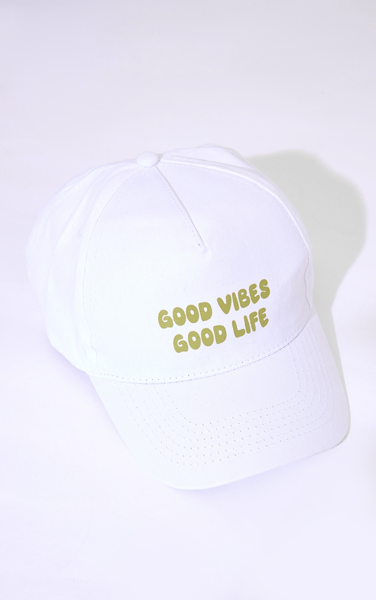 Green Good Vibes Slogan Cap image 2