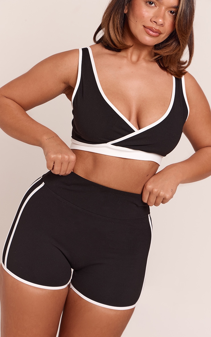 Shape Black Built In Bra Sculpt Contrast V-Neck Sports Bra image 4