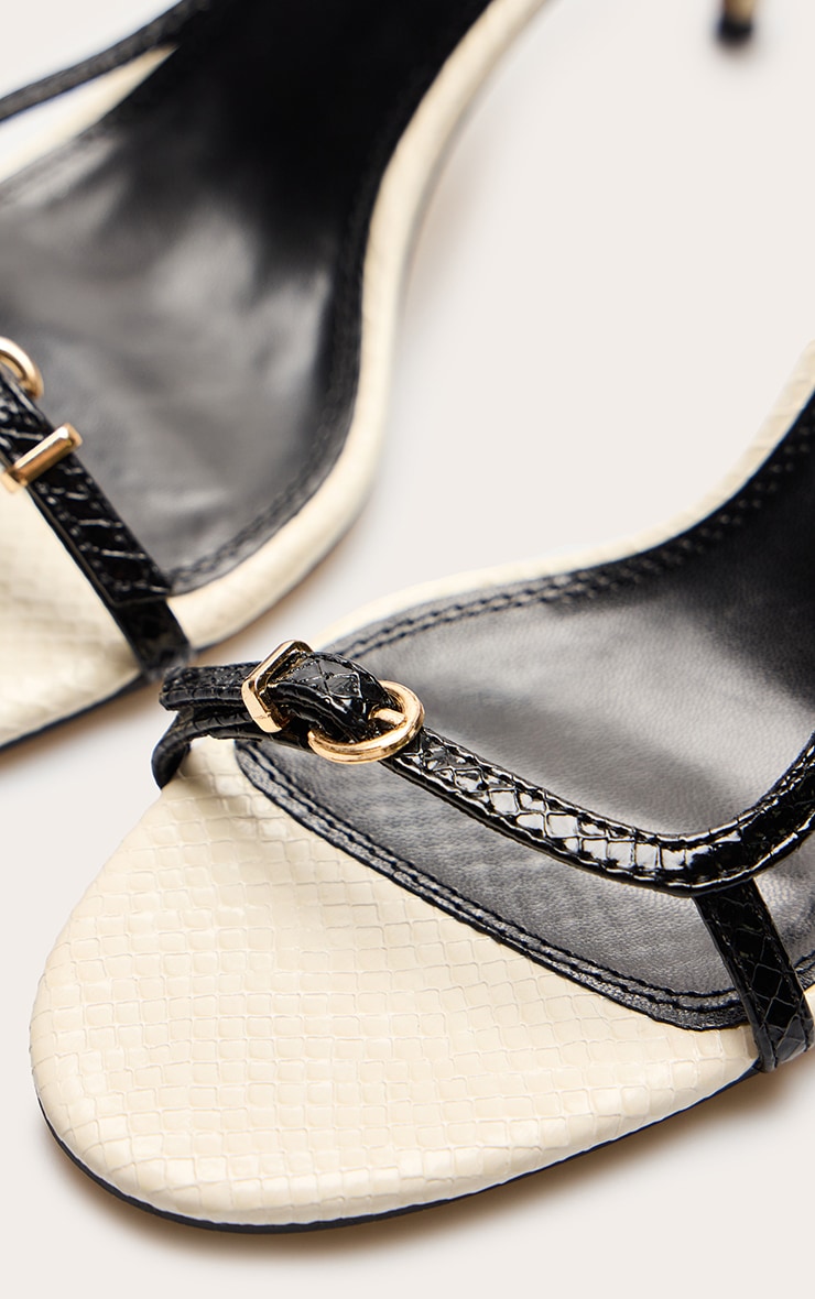 Sandales rondes en PU noir et blanc à talon moyen et brides asymétriques bouclées image 5