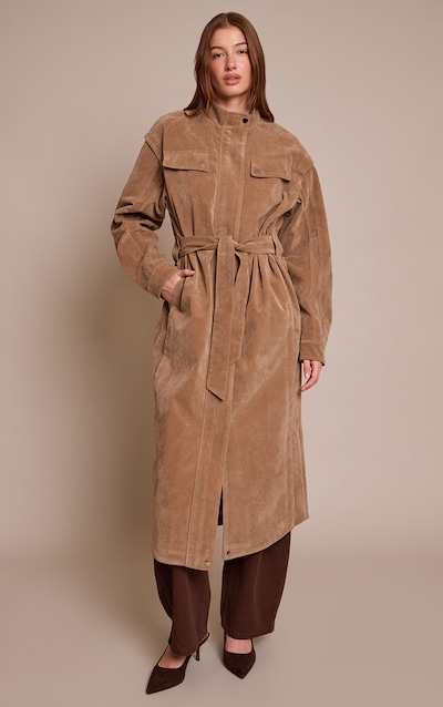 Tan Faux Suede Balloon Sleeve Covered Placket Jacket