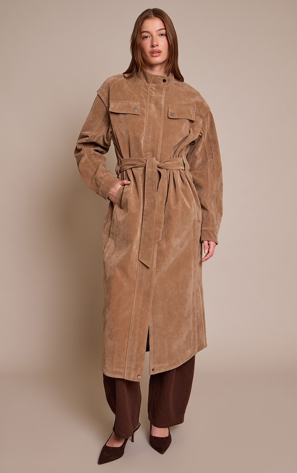 Tan Faux Suede Balloon Sleeve Covered Placket Jacket