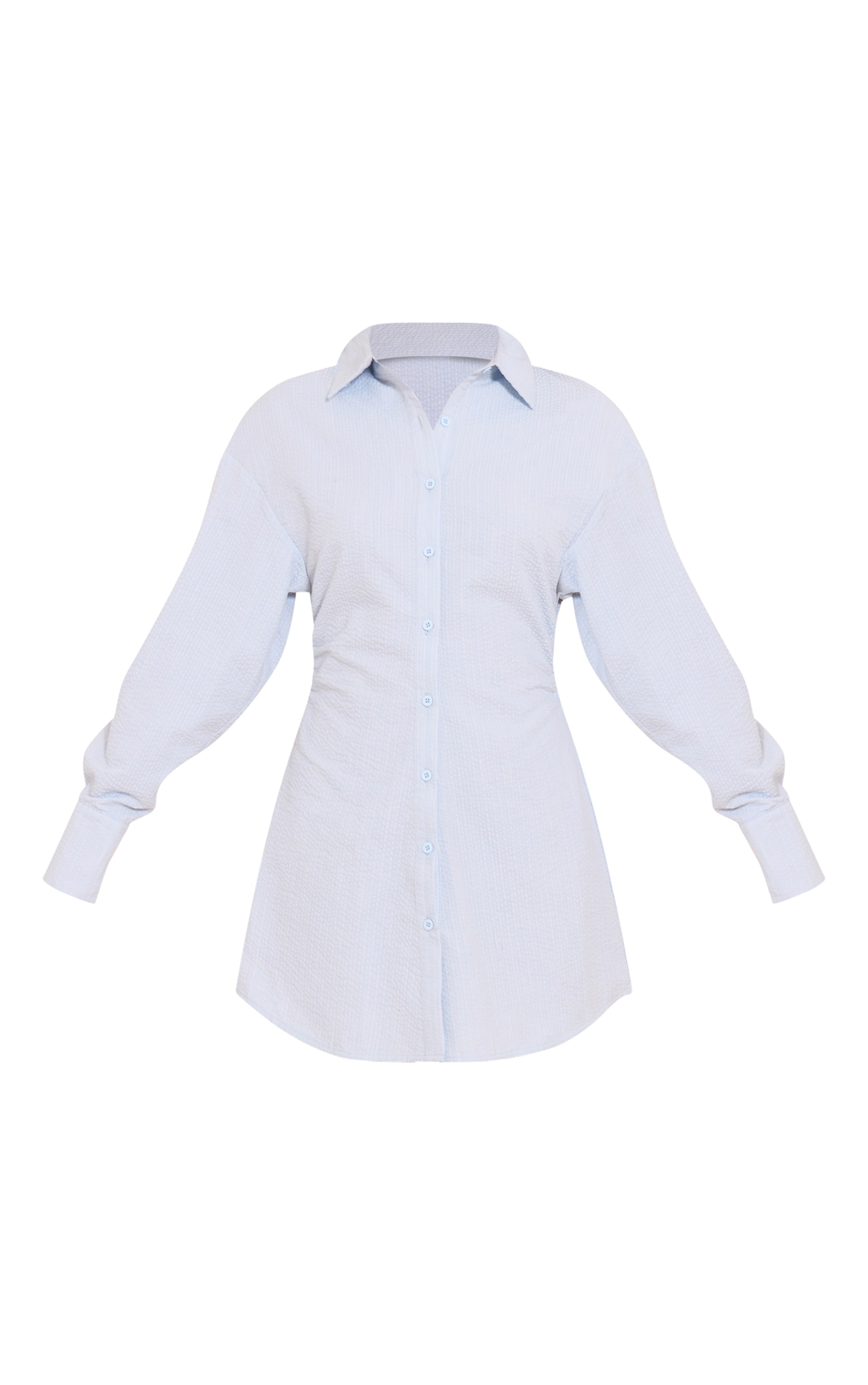 Blue Pinstripe Seersucker Cinched Waist Shirt Dress image 5