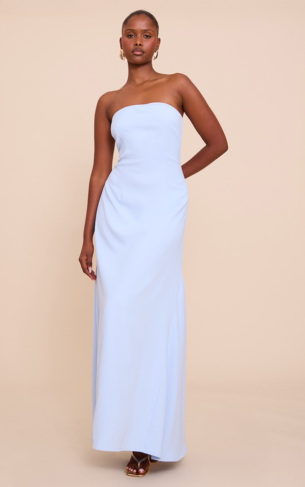 Light Blue Tailored Woven Bandeau Maxi Dress