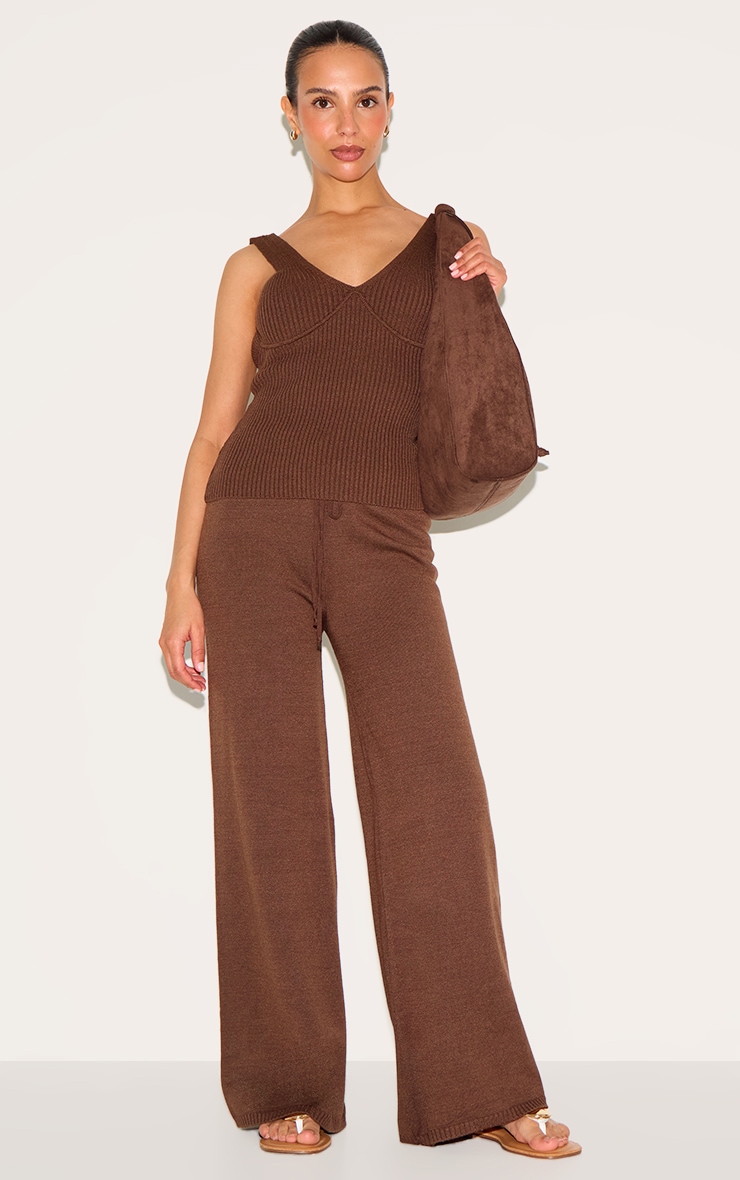 Petite Chocolate Knitted Straight Leg Pants image 2