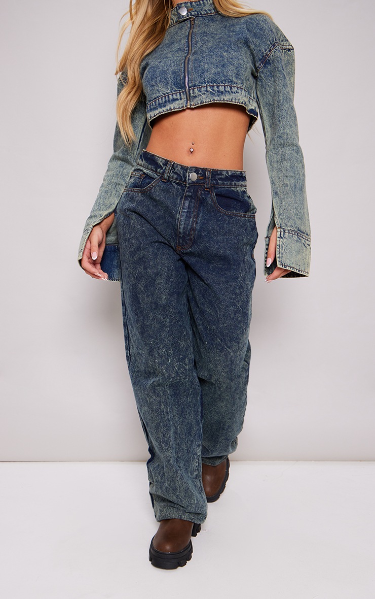 Black Acid Wash Low Rise Boyfriend Jeans
