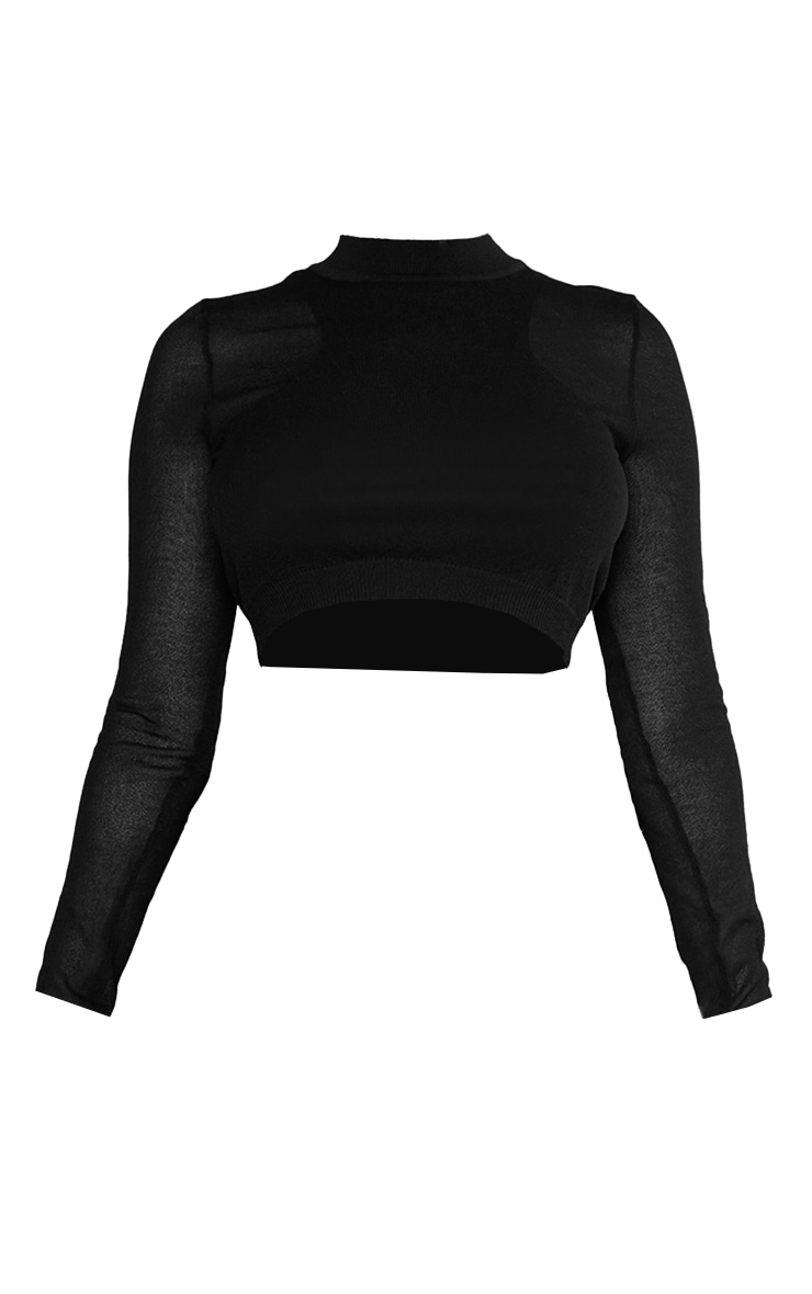 Black Sheer Knit Racer Lined Top image 5