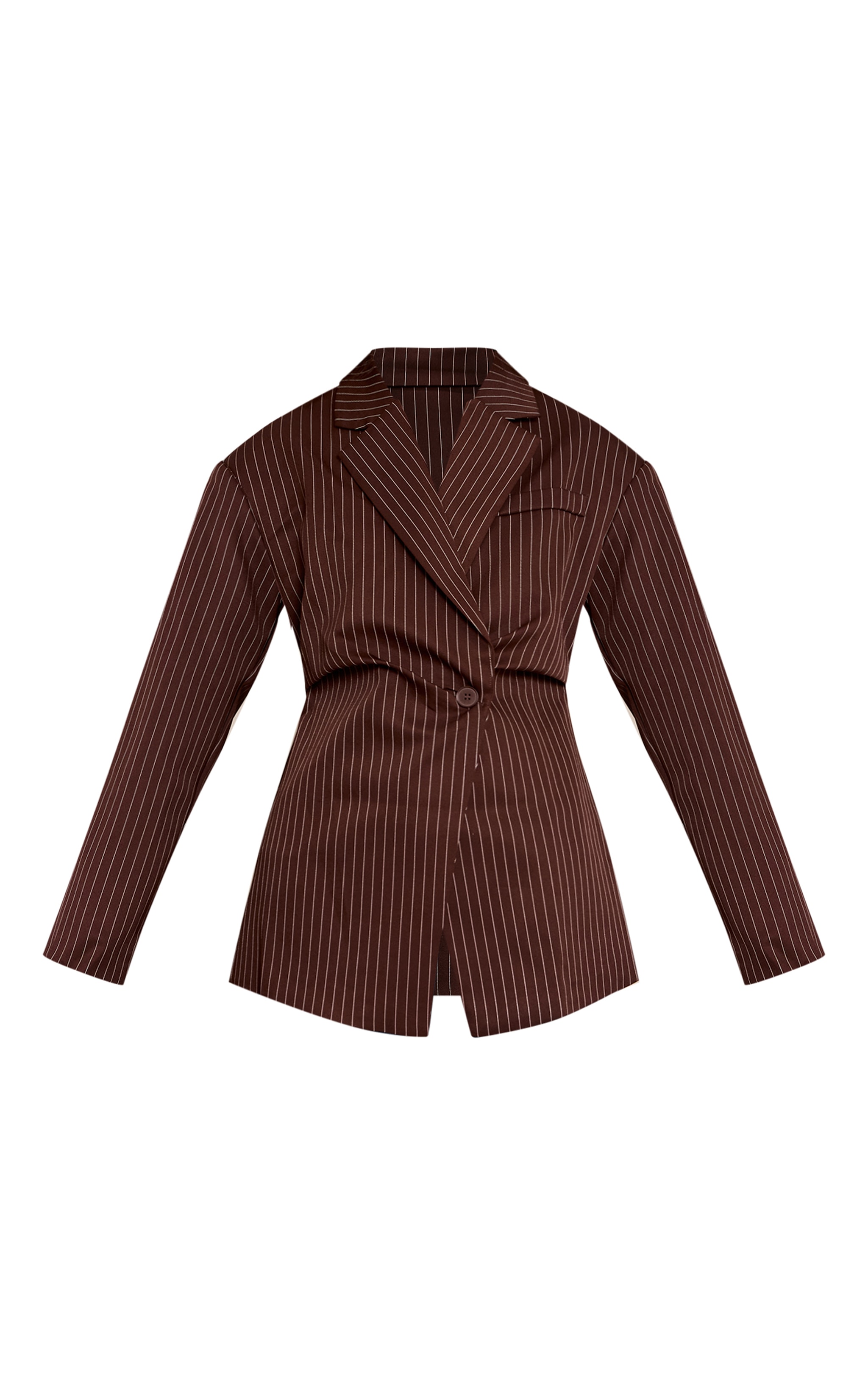 Chocolate Pinstripe Gathered Cinched Waist Blazer image 5