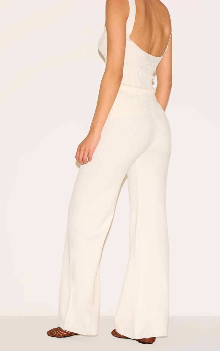 Tall Cream Knitted Straight Leg Pants image 3