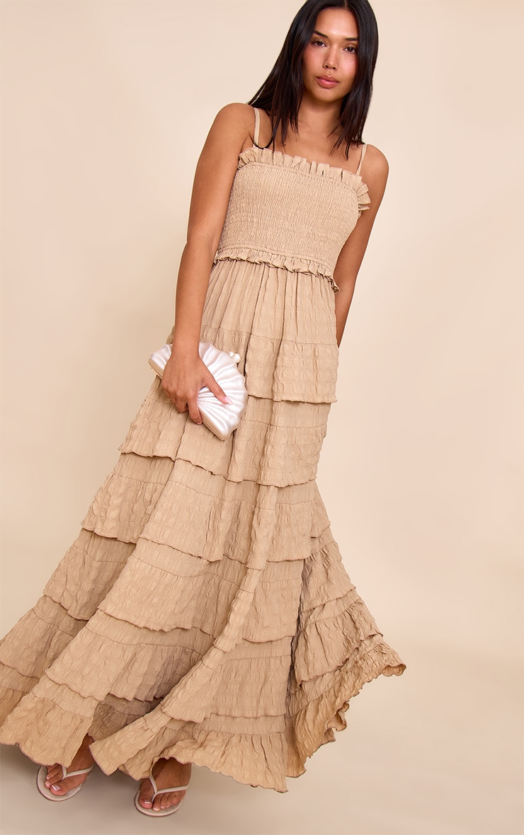 Stone Textured Shirred Tiered Maxi Dress image 1