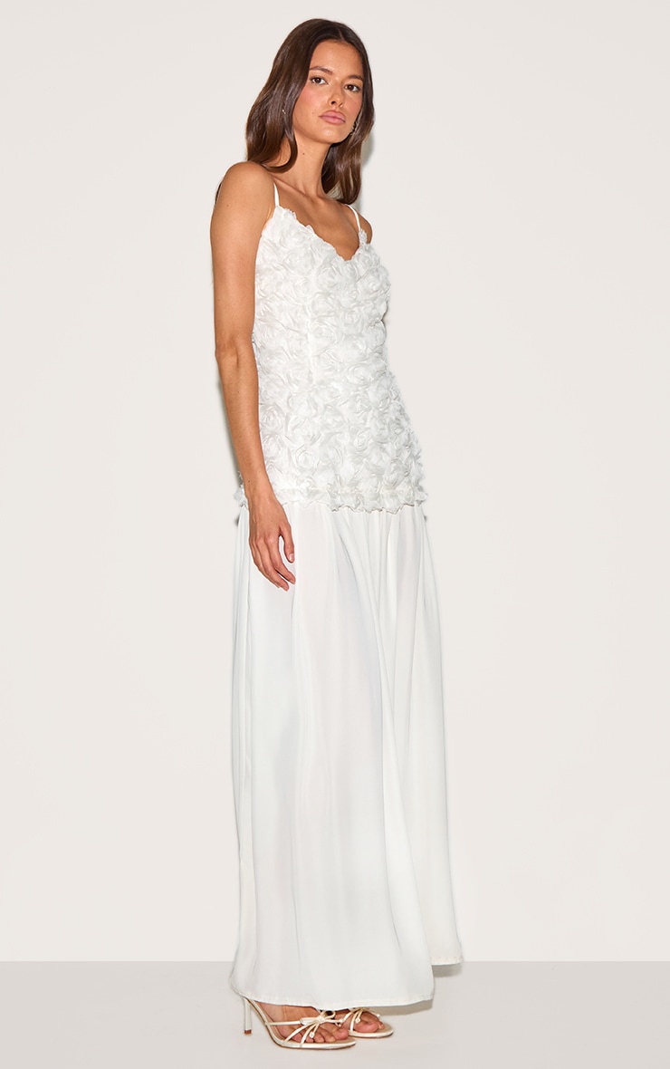 Cream Floral Dropped Waist Maxi Dress image 3
