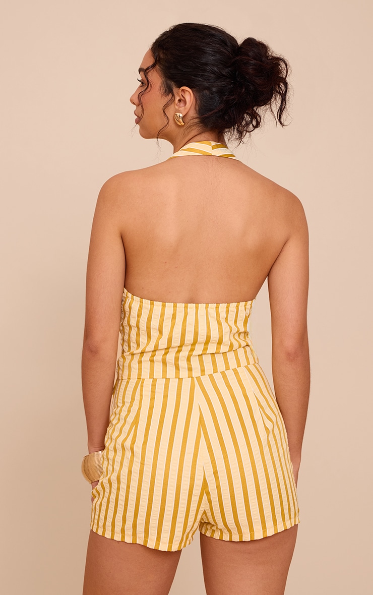 Lemon Pinstripe Halter Vest Tailored Romper image 2