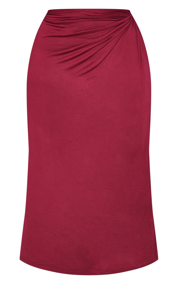 Plus Burgundy Jersey Thigh Split Midi Skirt image 5