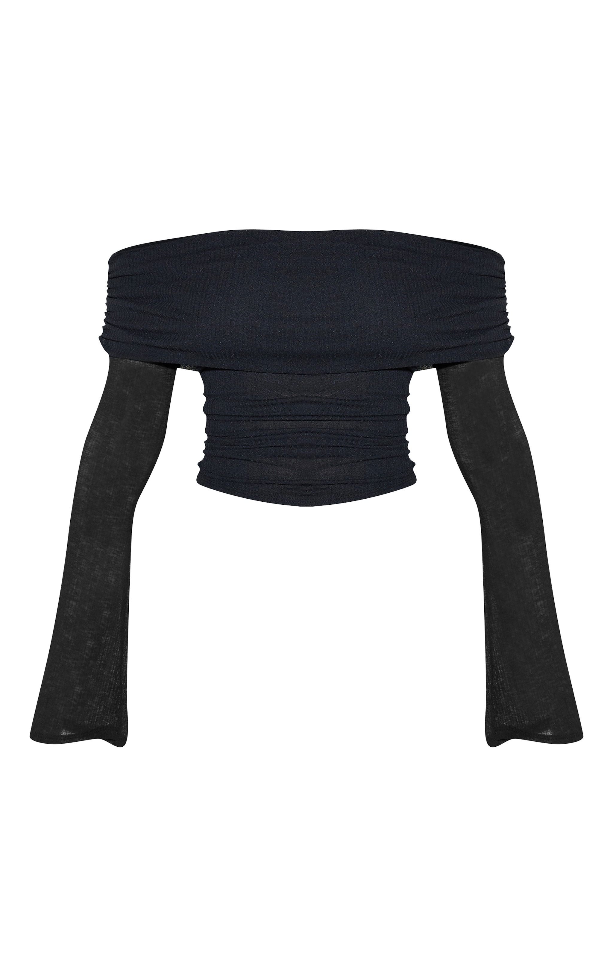 Petite Black Textured Long Sleeve Bardot Top image 5