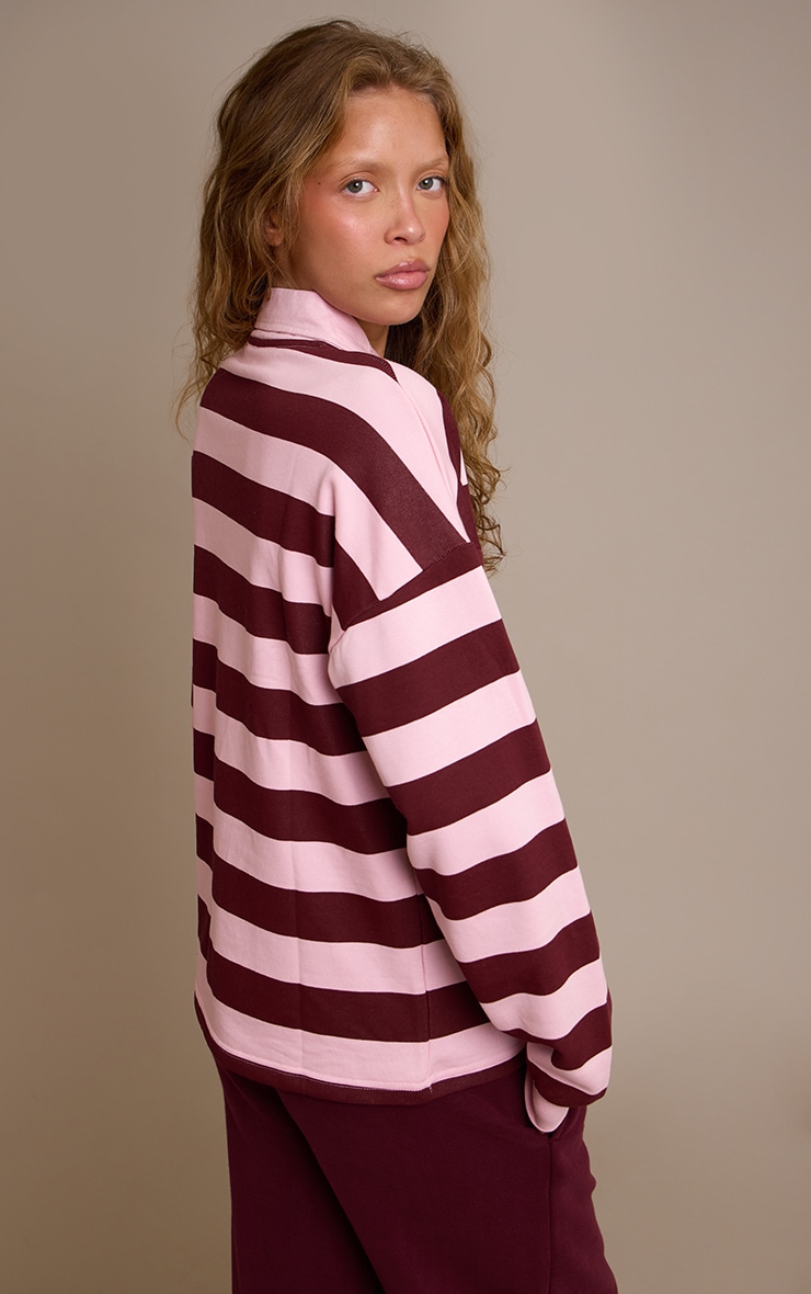 Burgundy And Pink Sports Club Stripe Polo Tshirt image 2