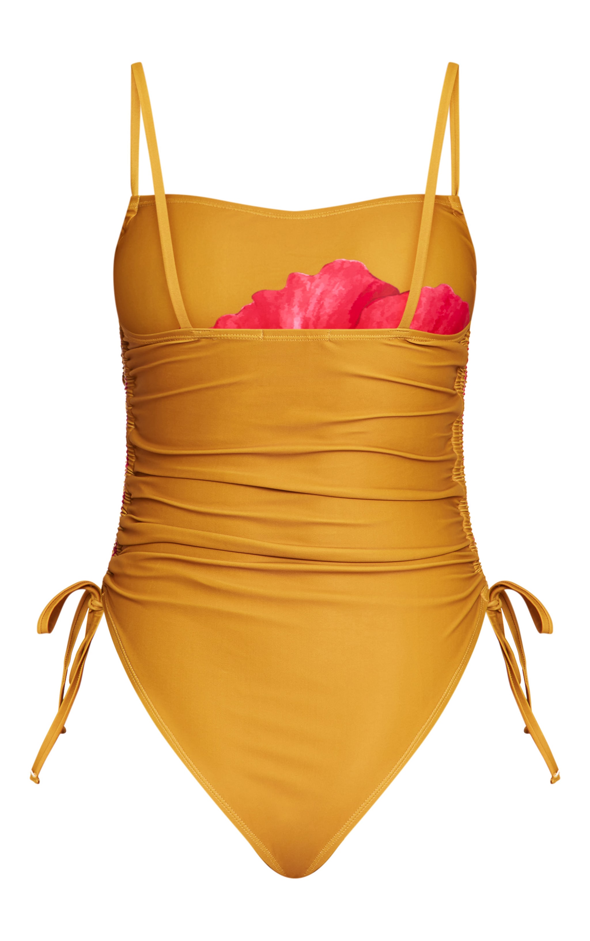 Mustard Hibiscus Print Strappy Swimsuit image 6