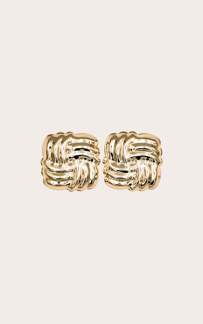 Gold Large Quilted Stud Earrings