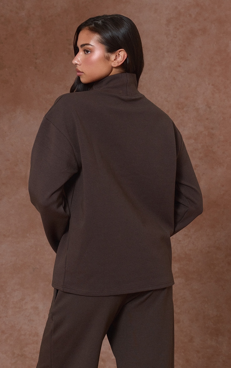 Chocolate Interlock Seam Funnel Neck Sweatshirt image 2