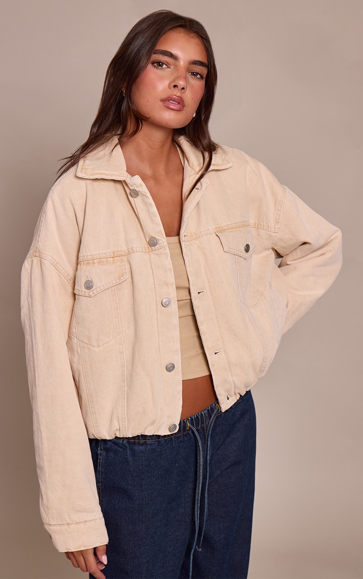 Stone Balloon Hem Quilted Cropped Denim Jacket image 1