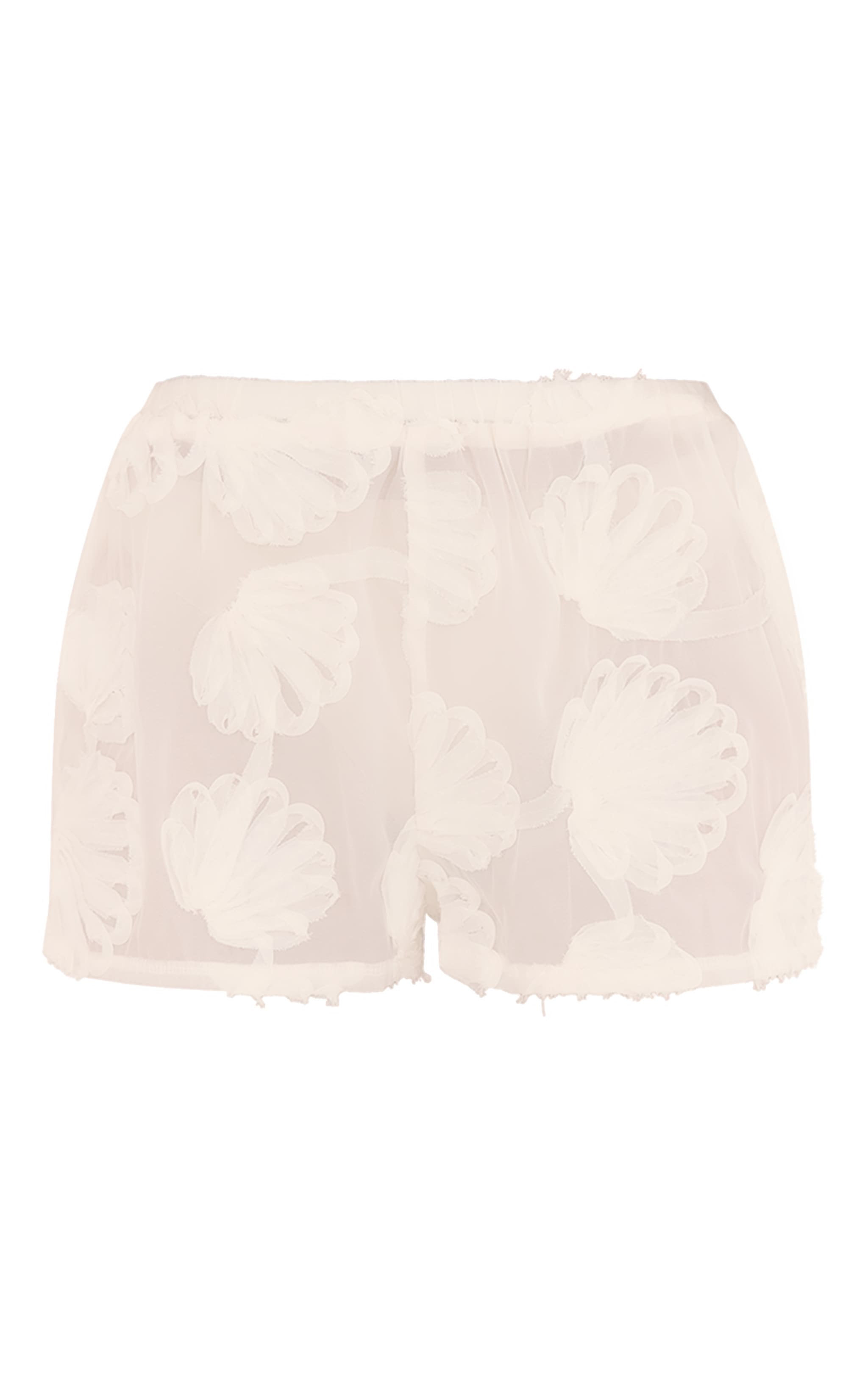 Cream Sheer Woven Shell Embroidered Shorts image 6