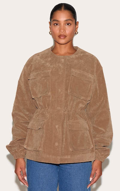 Veste structurée en suédine gris champignon à taille ajustable et poches