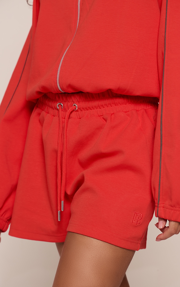 Red Embroidered Interlock Shorts image 5