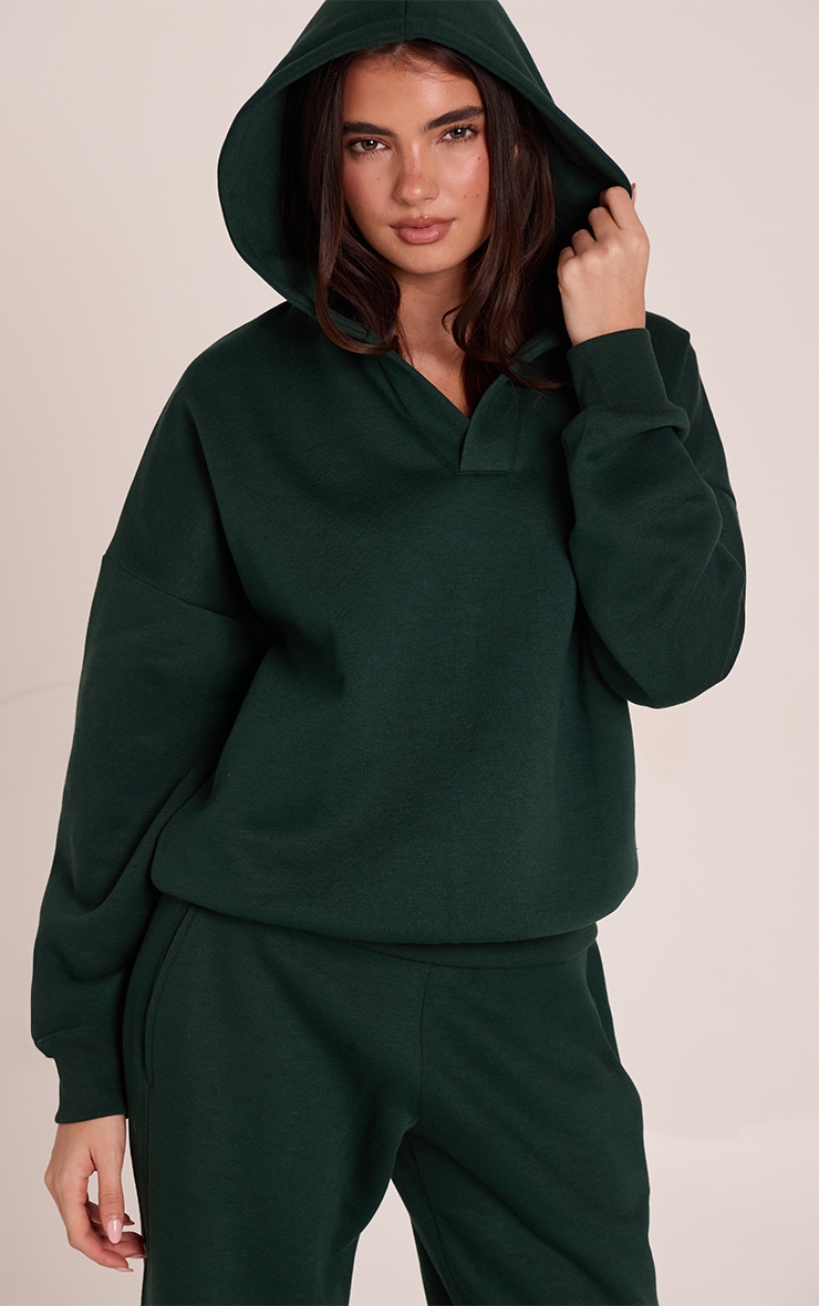 Forest Green V Neck Hoodie image 4