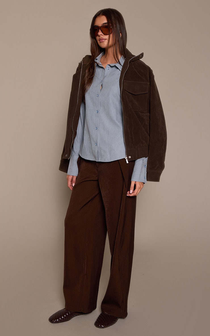 Chocolate Woven Side Pleat Wide Leg Trousers  image 2