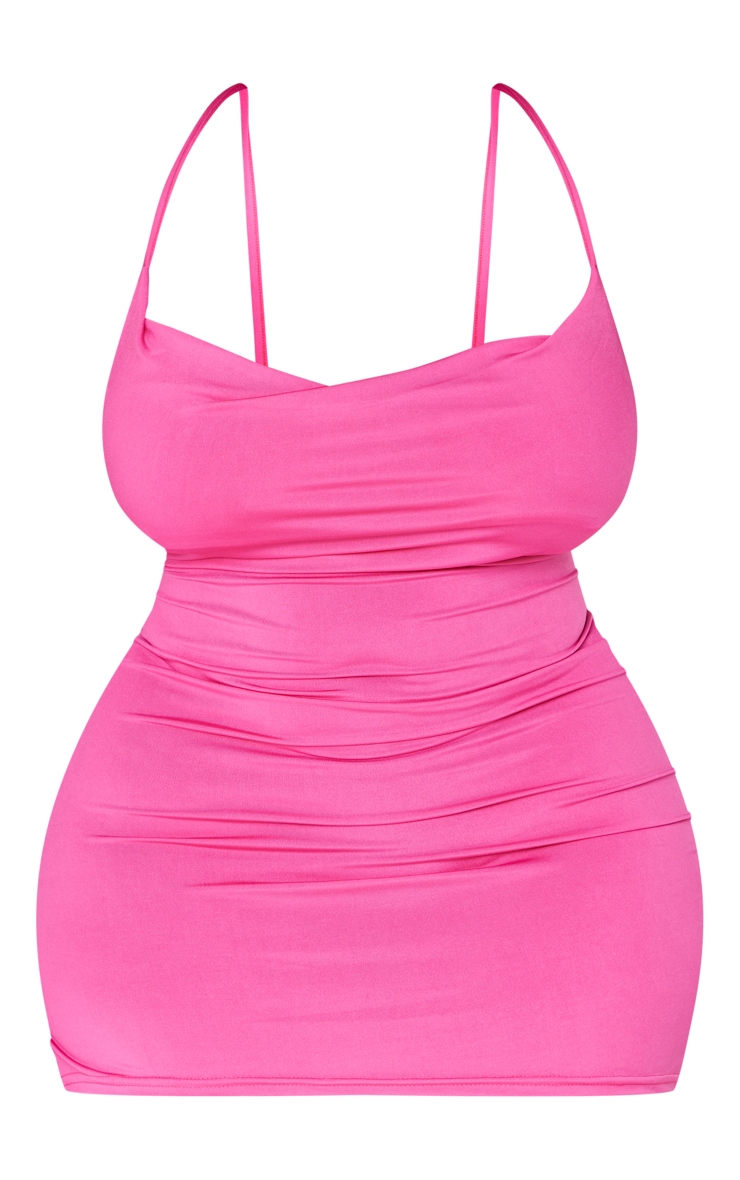 Plus Fuchsia Slinky Cowl Neck Bodycon Dress image 5