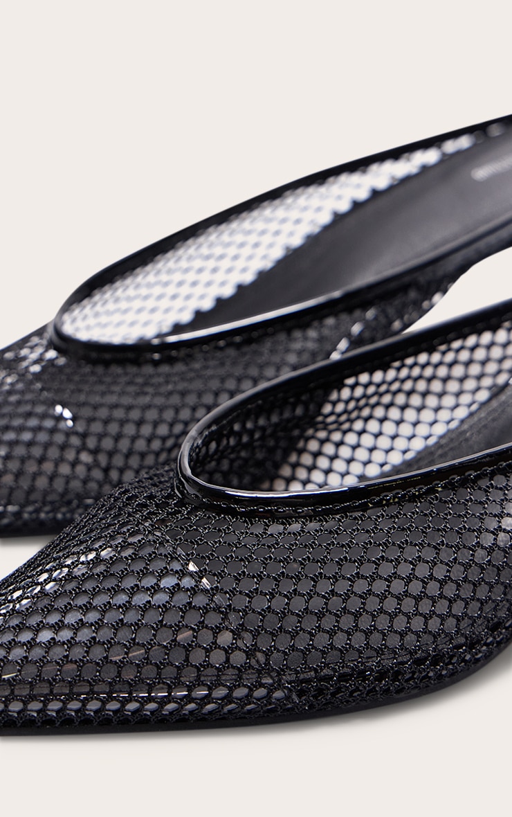 Black Mesh Point Toe Low Heel Court Mules image 5