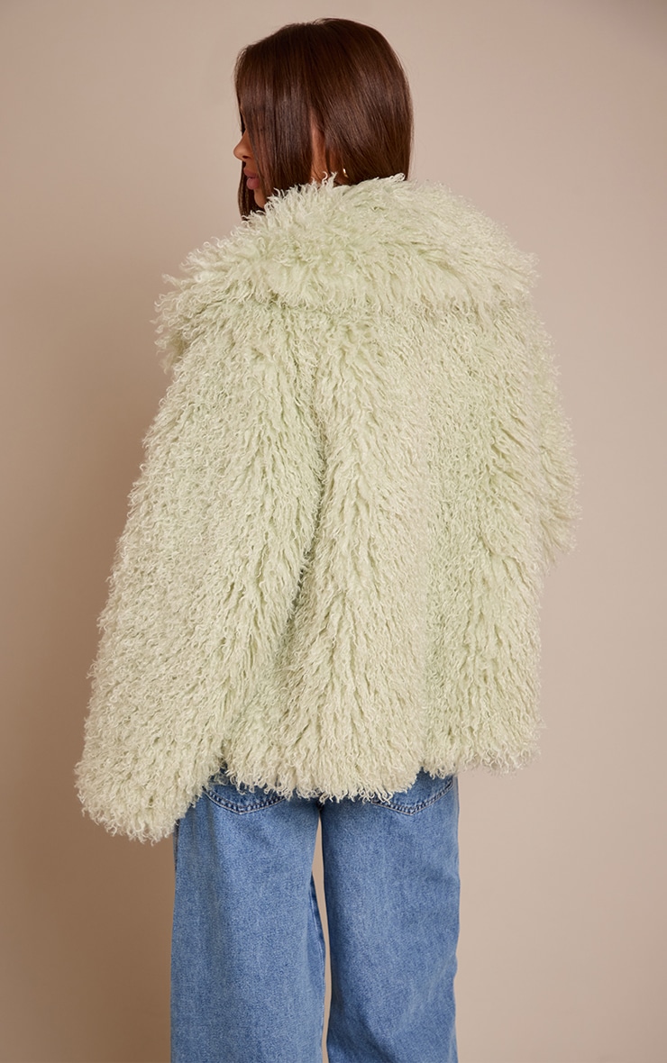 Mint Green Mongolian Fur Cropped Coat image 2