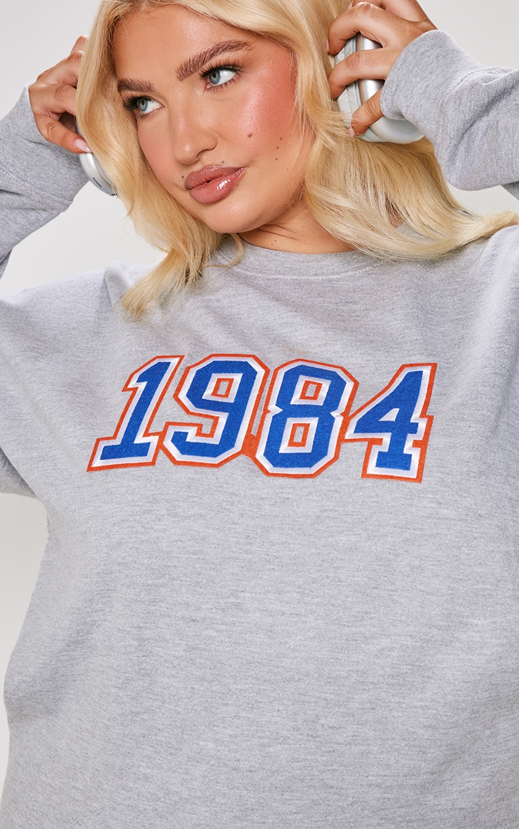 Plus Grey Marl Embroided 1984 Sweatshirt image 4