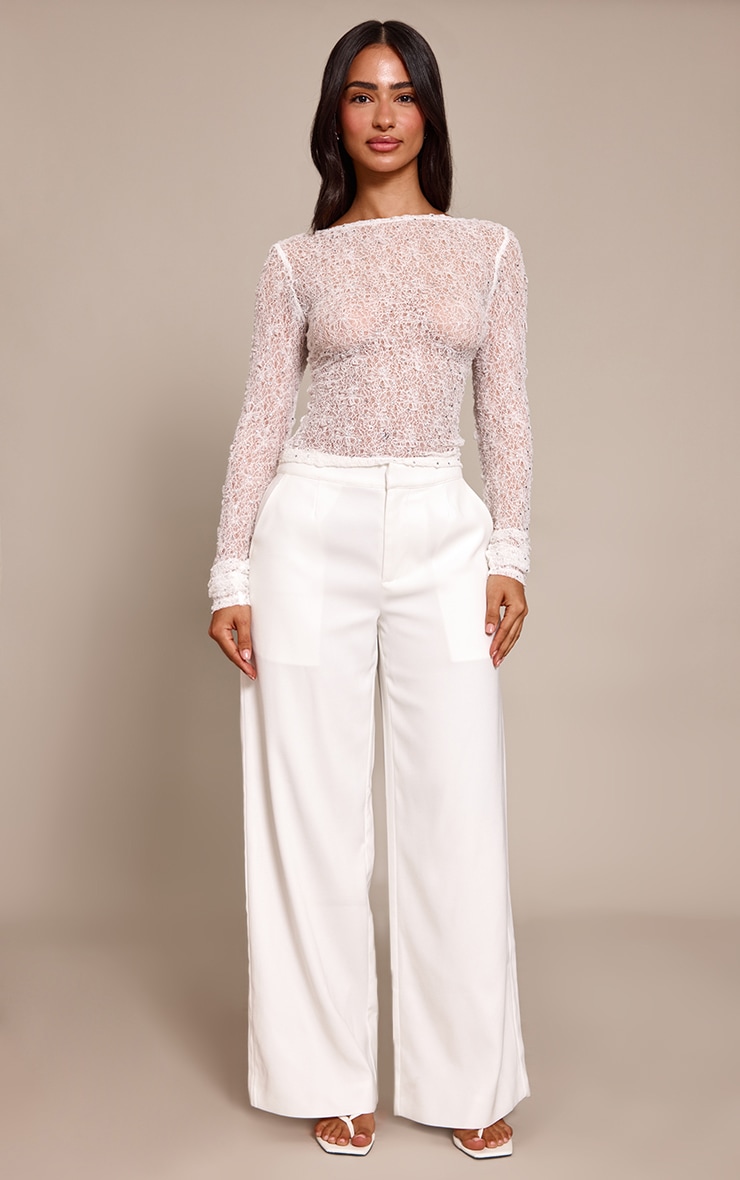 Petite White Sequin Lace Scoop Back Top image 3