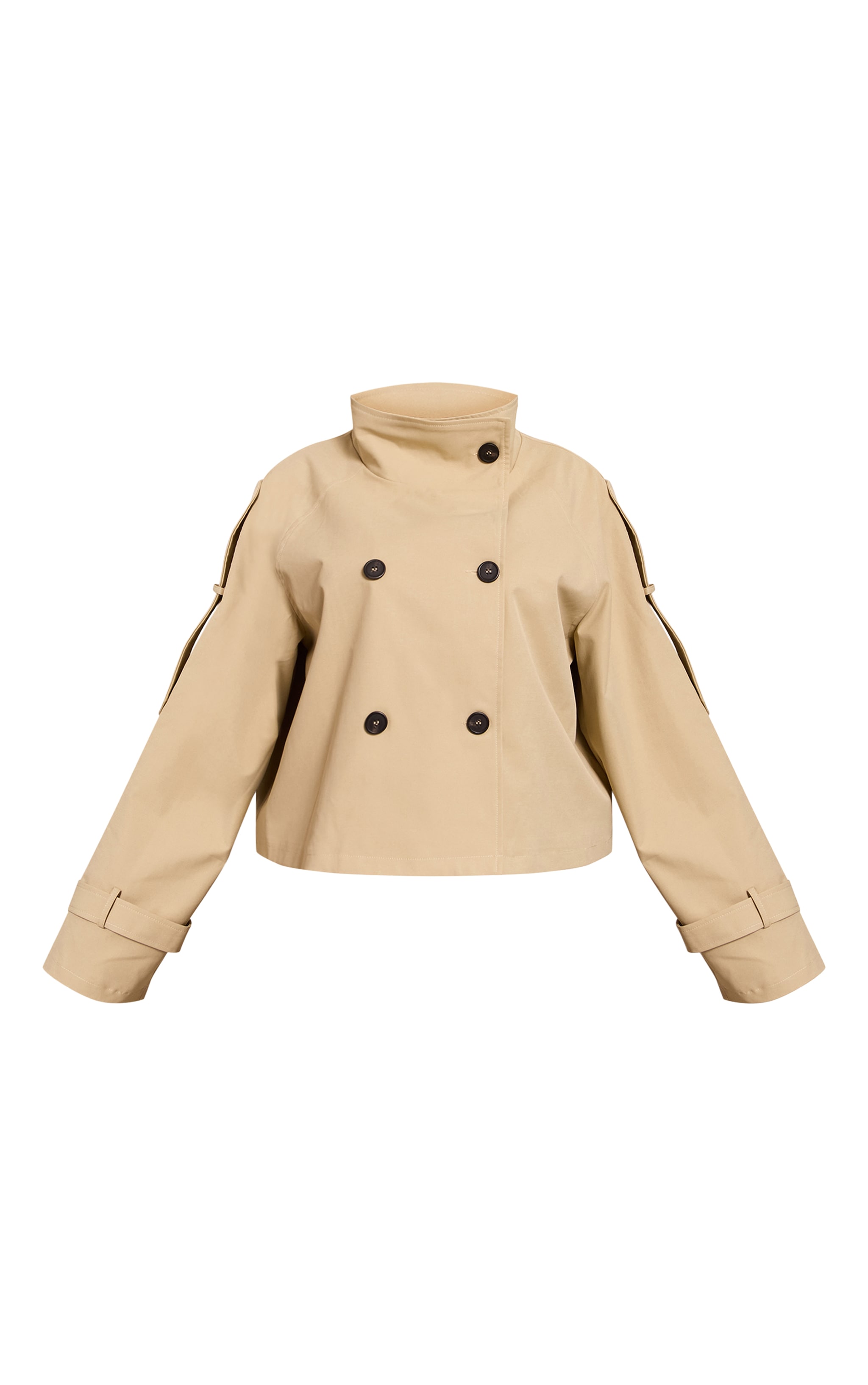 Plus Beige Double Breasted Funnel Neck Cropped Trench Coat image 5