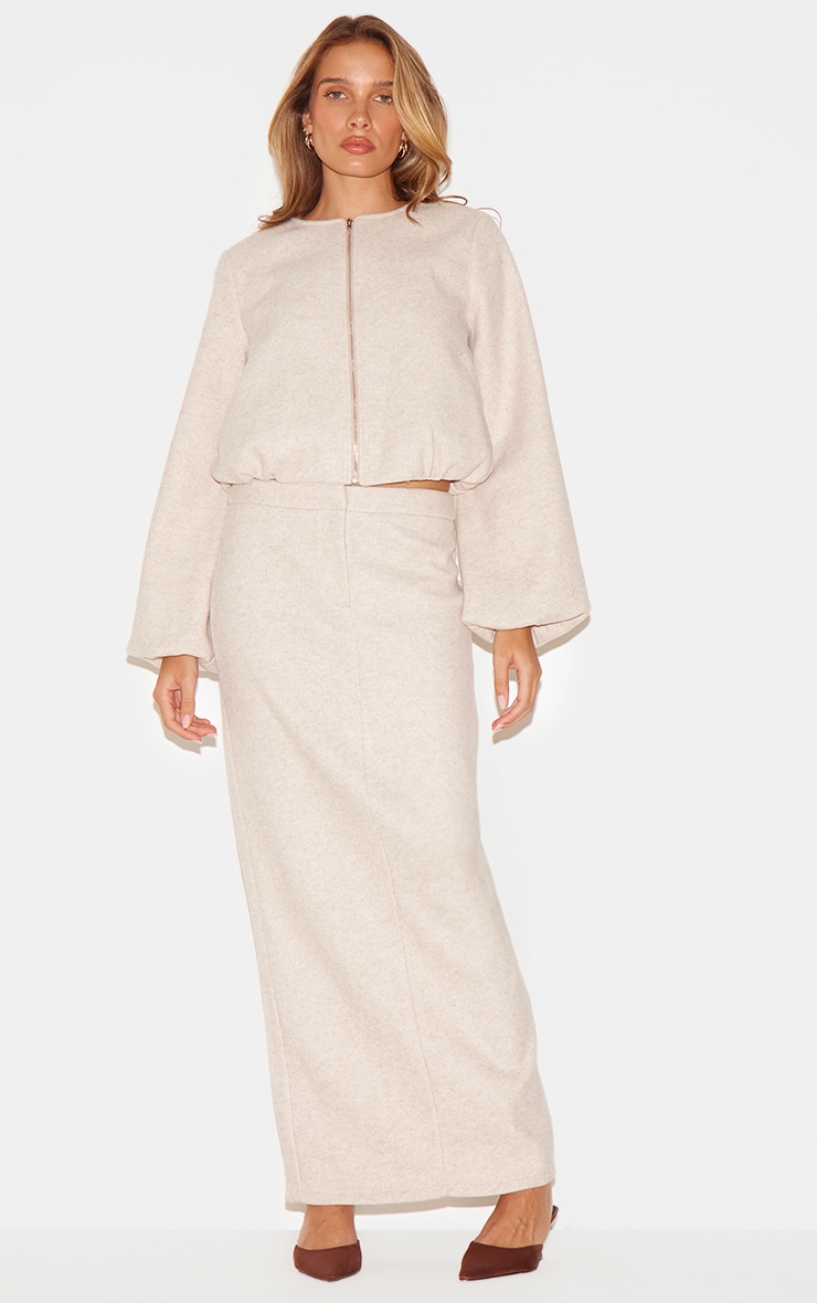 Beige Heavy Brushed Bomber Jacket image 3