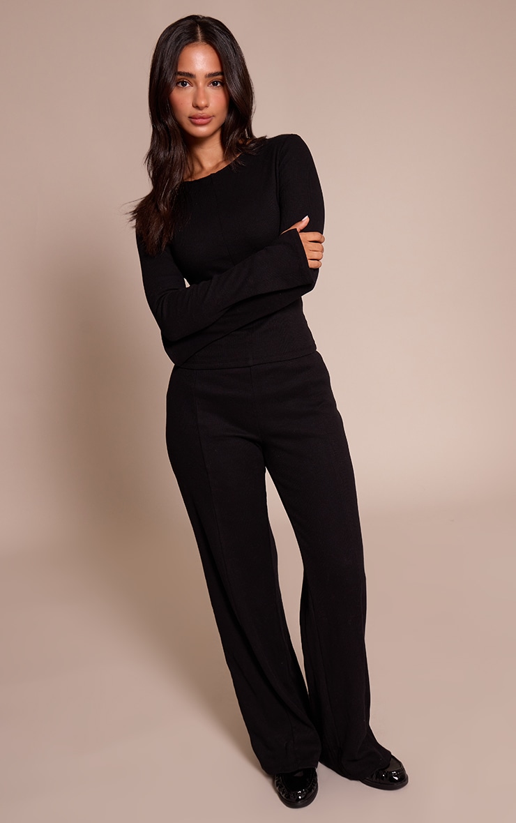 Petite Black Long Sleeve Seam Detail Top image 3