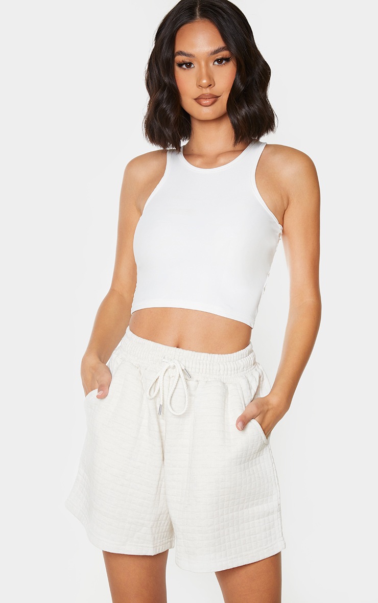 Cream Quilted Longline Shorts