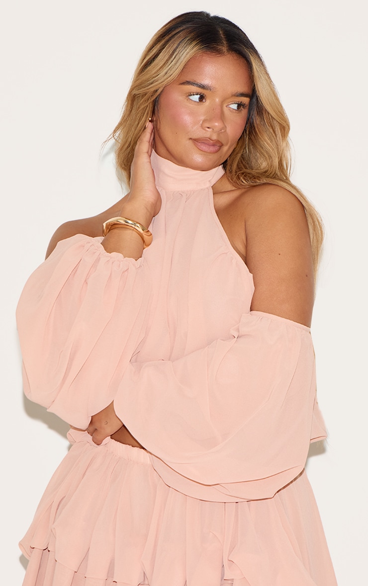 Shape Peach Chiffon High Neck Off Shoulder Blouse image 4