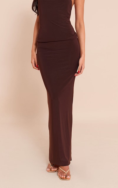 Tall Jupe longue en Sculpt mat chocolat à taille mi-haute