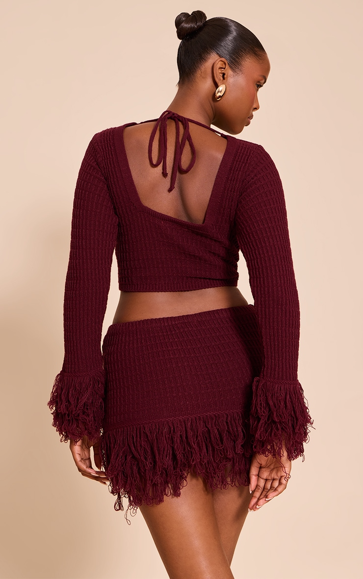 Wine Tassel Cuff Cropped Top image 2