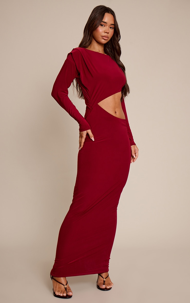 Wine Soft Touch Cut Out Maxi Dress image 3