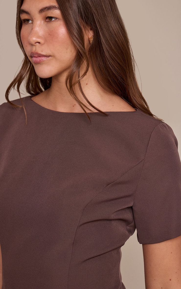 Dark Chocolate Woven Structured Asymmetric Hem Top image 4