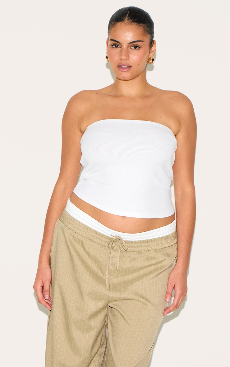 Plus White Soft Rib Bandeau Top image 1