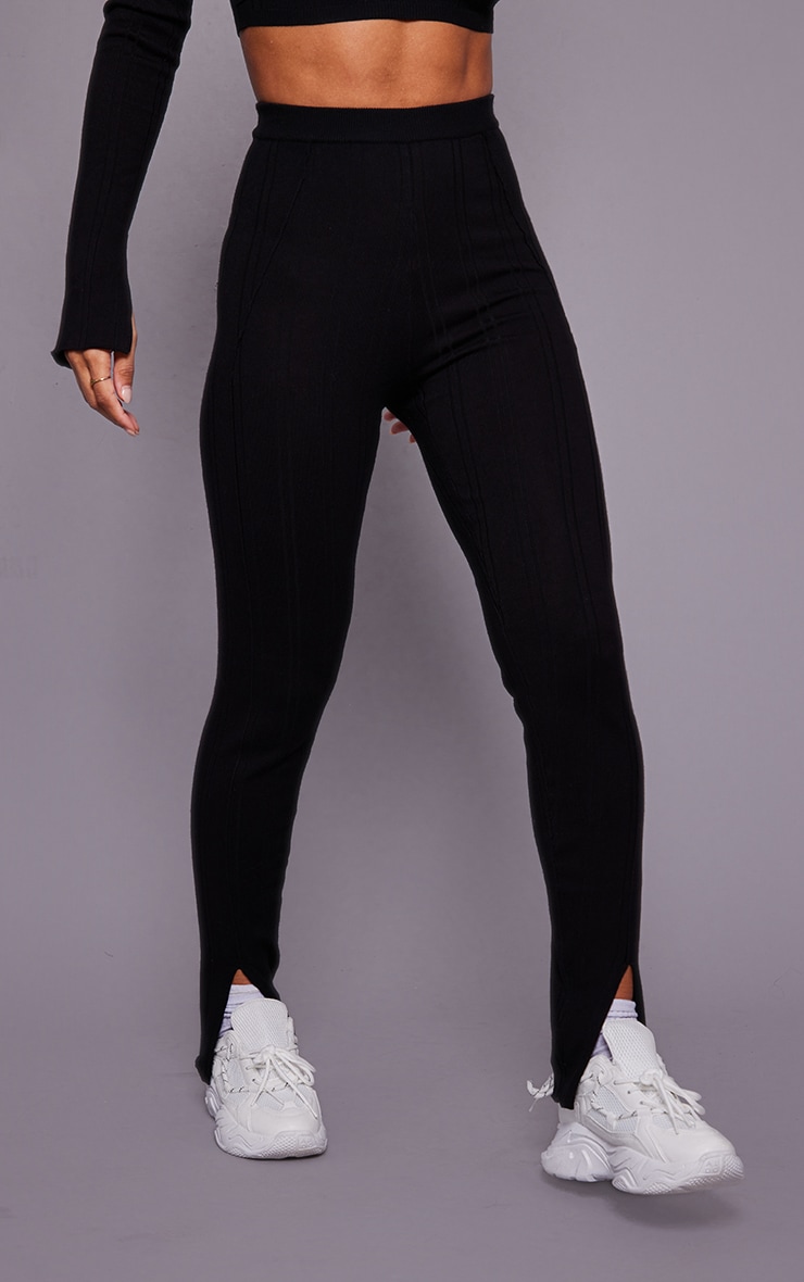 Black Contrast Binding Split Hem Trousers image 2