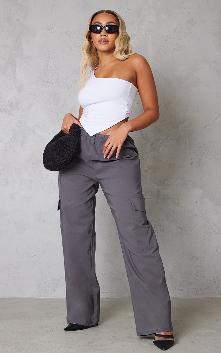 Shape Charcoal Stretch Woven Pocket Detail Wide Leg Trousers