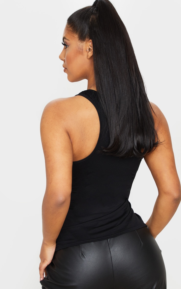 Black Racer Neck Long Tank Top image 2