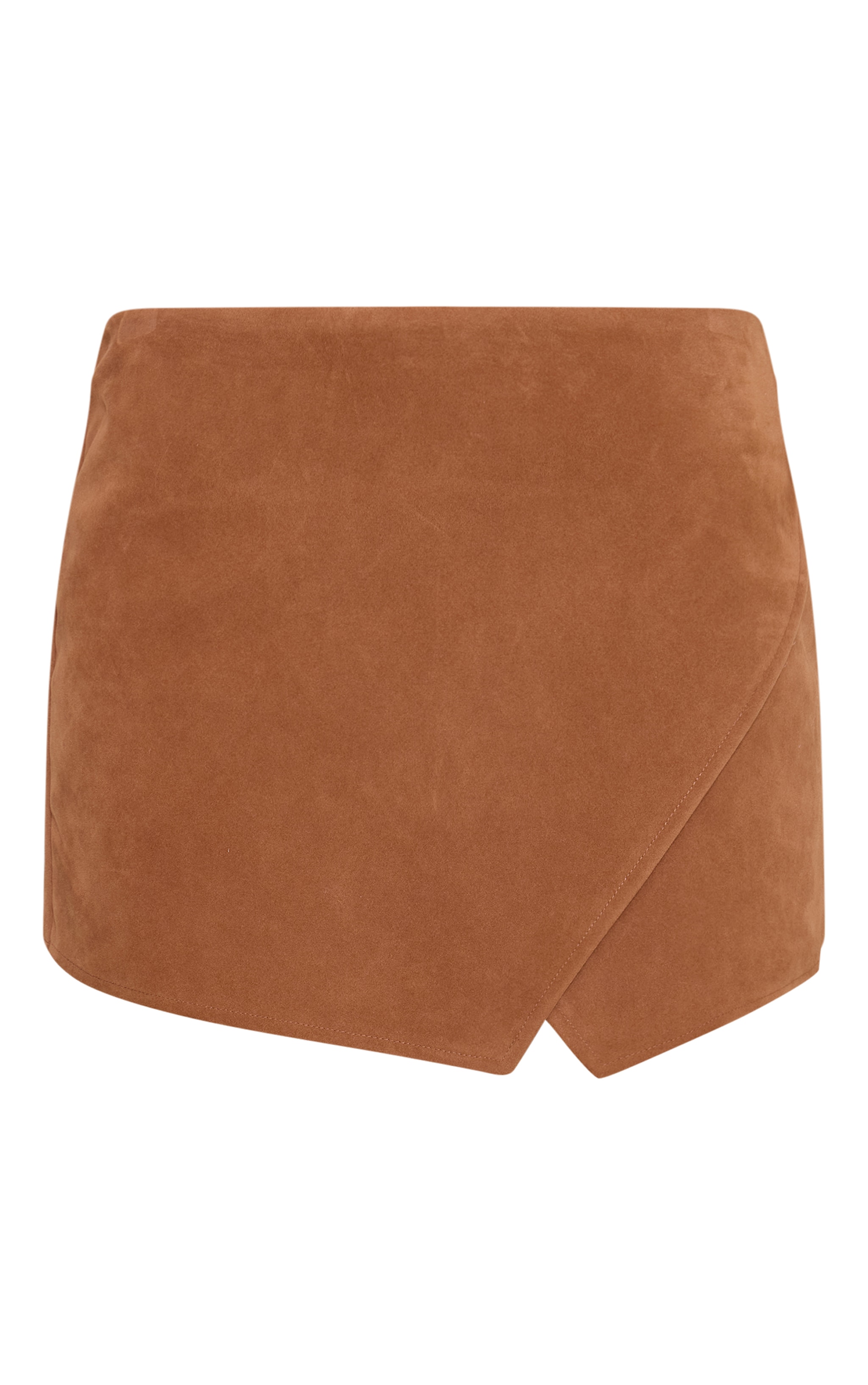 Camel Faux Suede Wrap Mini Skirt image 6