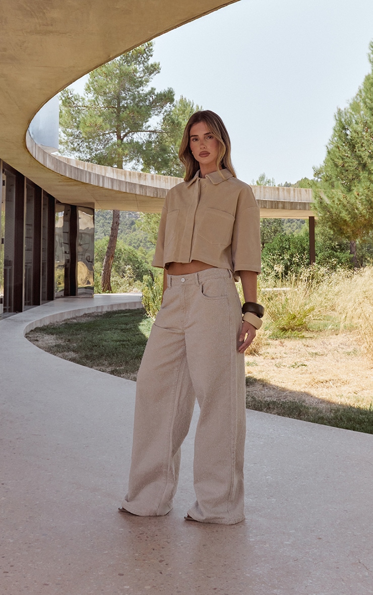 Sand Faux Suede Oversized Cropped Shirt image 4