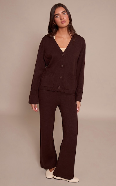 Pantalon large maille tricot chocolat