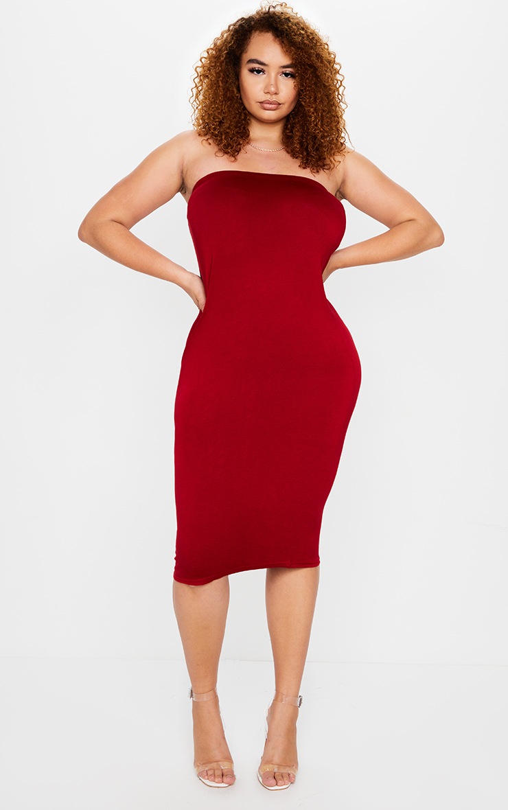 Plus Basic Red Bandeau Midaxi Dress
