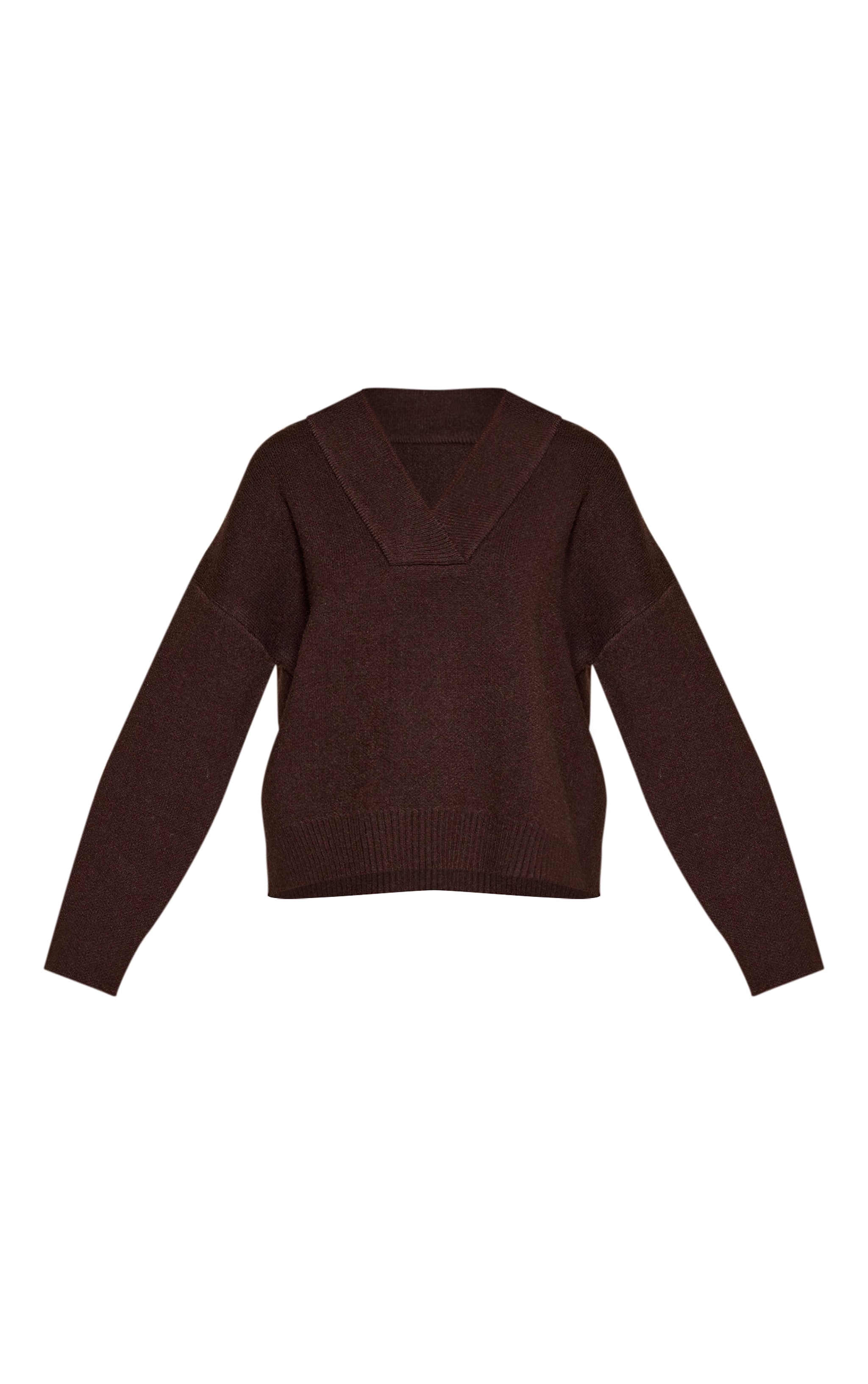 Chocolate Ribbed Collar V Neck Slouchy Sweater  image 5